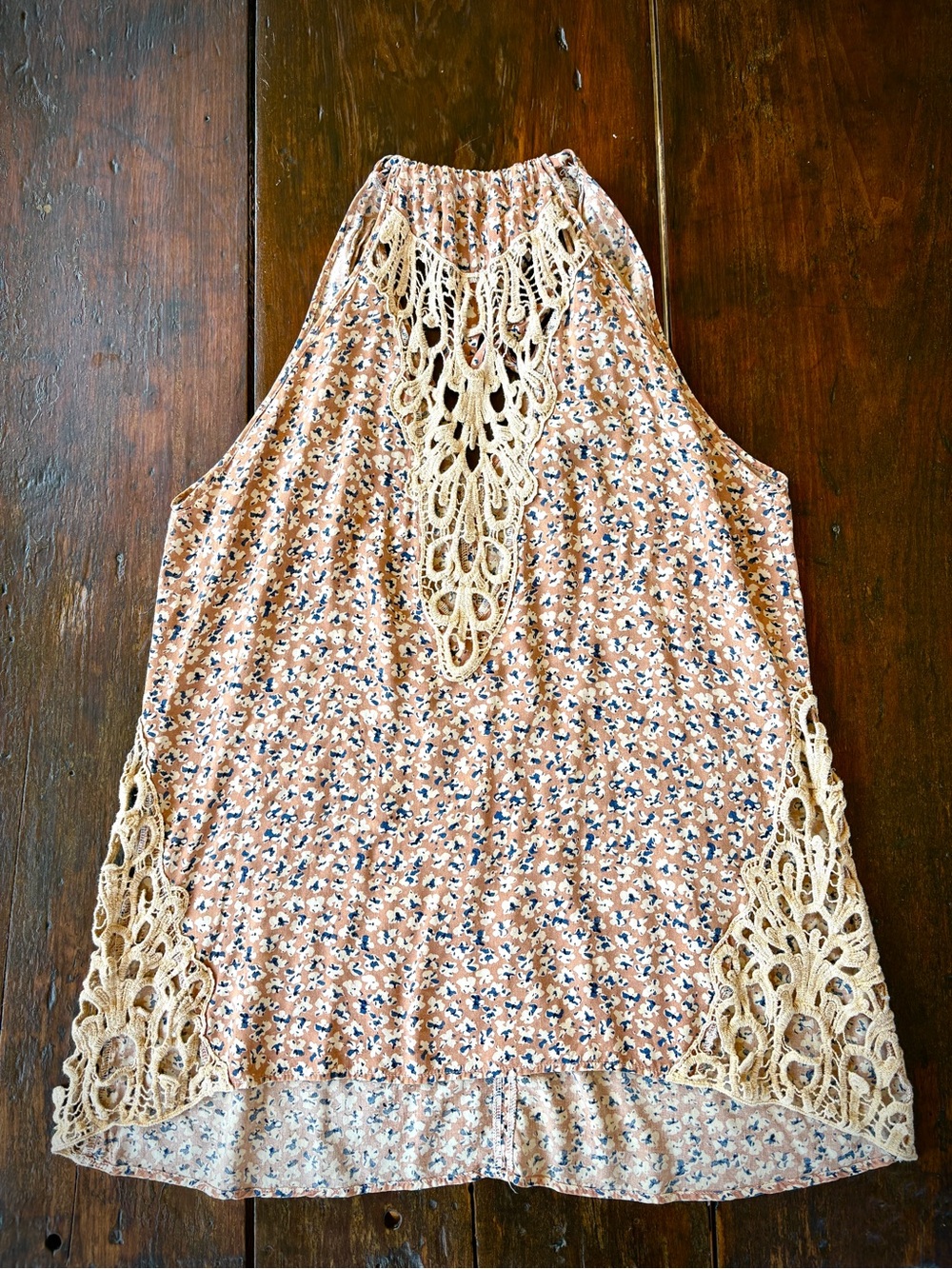 Boho Crochet Accent Floral Tank Top